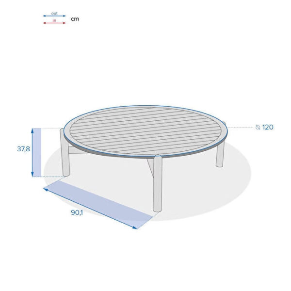Table basse de jardin 120 x 38 cm ronde DEONA Acacia – Image 3