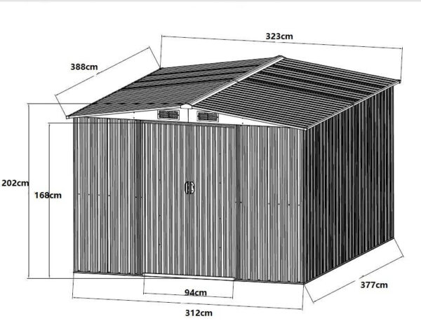 Abri de jardin en acier galvanisé gris 12,5 m² – Neuf – DESTOCKAGE – Image 6